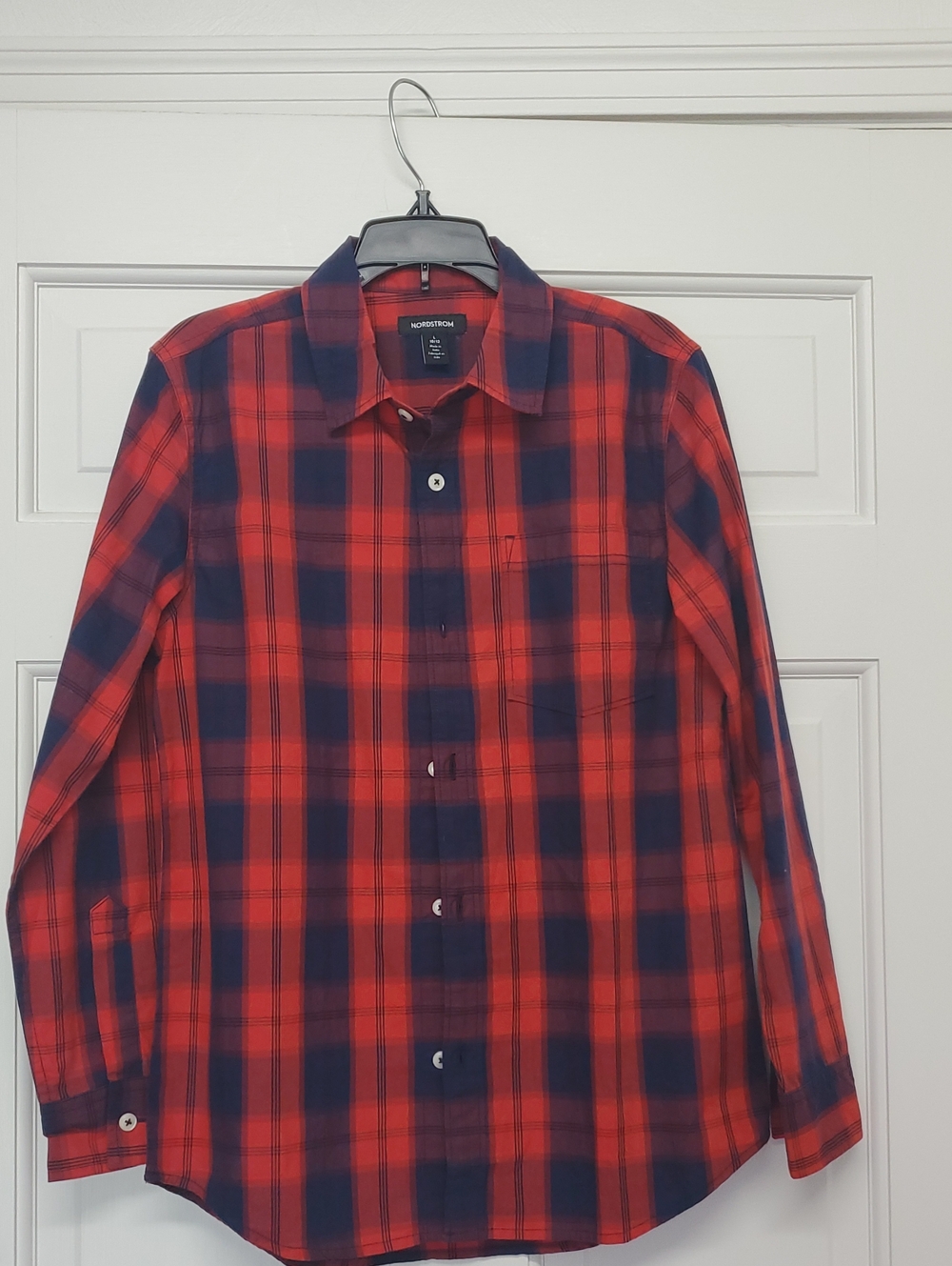 NORDSTROM BOYS Red and Navy Plaid Button-Down Shirt